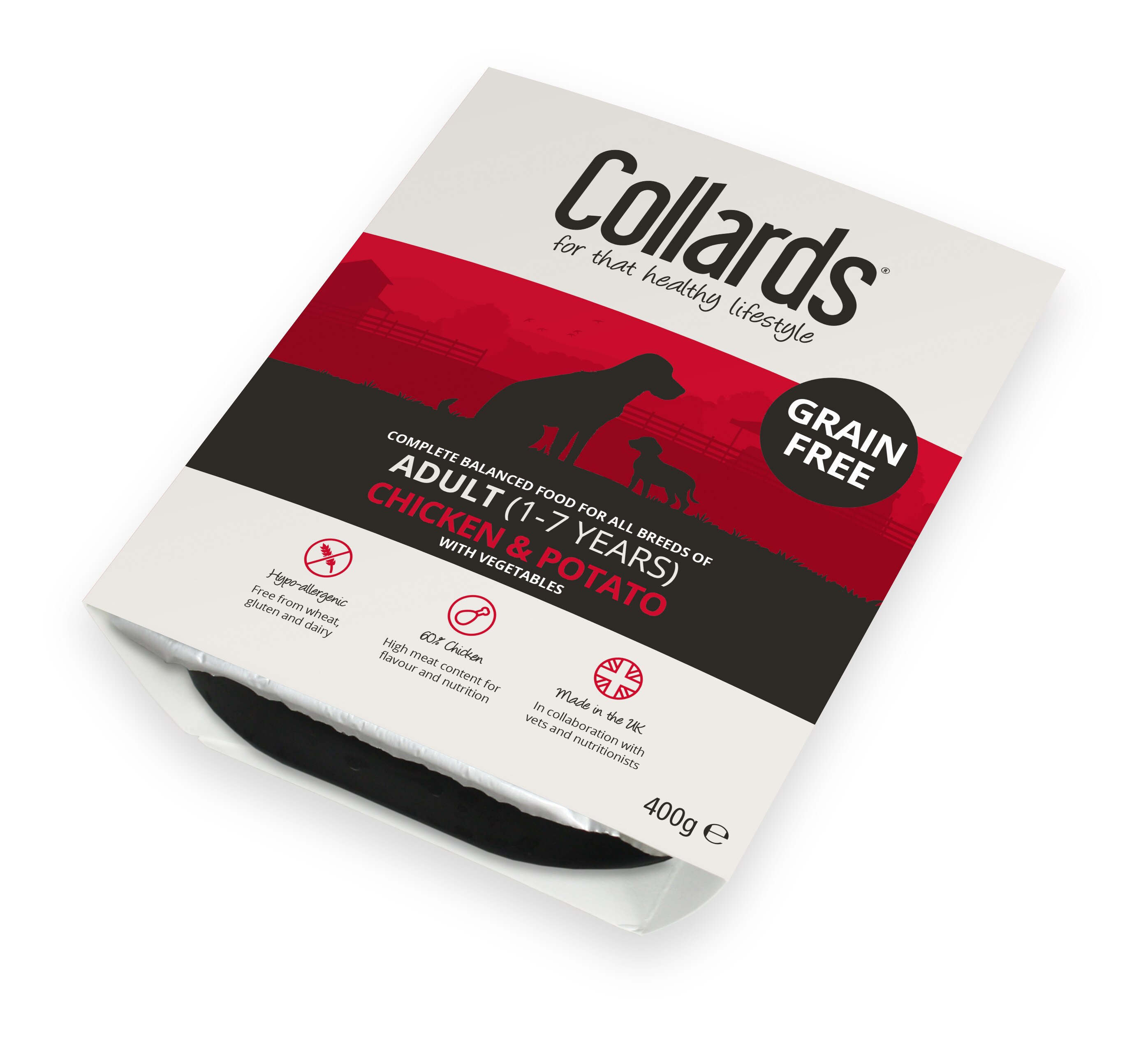 Collards Adult Grain Free Chicken & Potato Wet Dog Food Trays - 10 x 400g